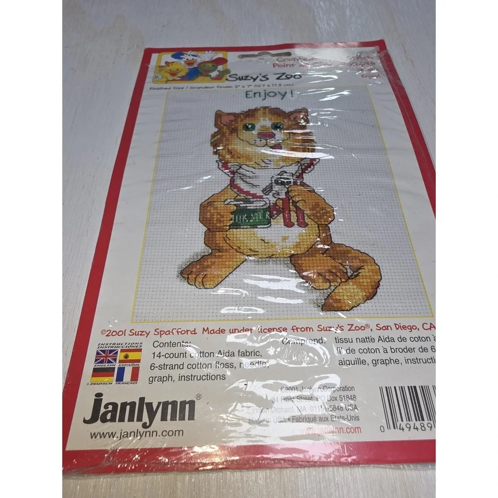 Janlynn Suzy Zoo Cross Stitch Kit Kitty Cat With Tuna